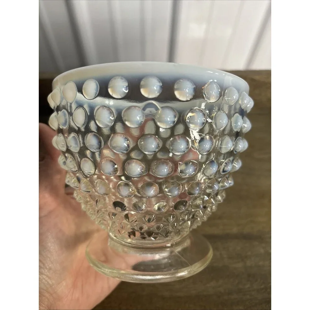 Vintage Fenton Hobnail Moonstone Footed Bowl  4x4.5 In